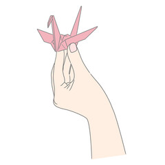 ピンクの折り鶴を持つ女性の左手【ボディパーツ】
