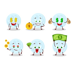 Blue moon cartoon character with cute emoticon bring money
