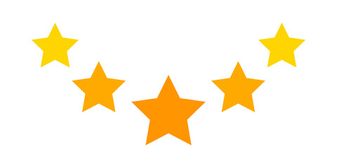 five stars icon cute isolated on white background, chic 5 star shape yellow orange, illustration simple star rating symbol, clip art 5 star for logo, pentagram five star for decoration ranking award