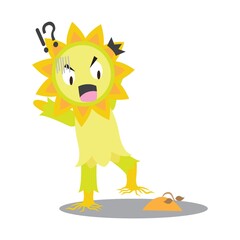 sunflower character stepping on poop