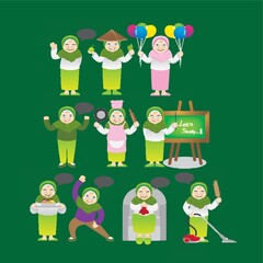 muslim women with different actions