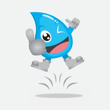 water drop character showing thumbs up
