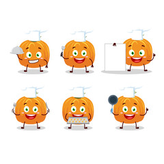 Cartoon character of pumpkin with various chef emoticons