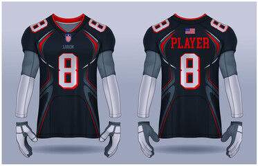 American Football jersey,t-shirt sport design template.uniform front and back view.