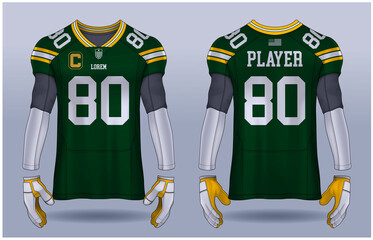 American Football jersey,t-shirt sport design template.uniform front and back view. © Nattanopdesign