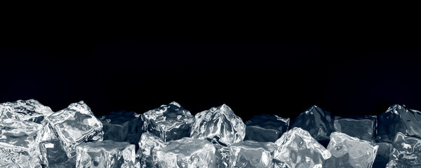 Ice cubes on black background