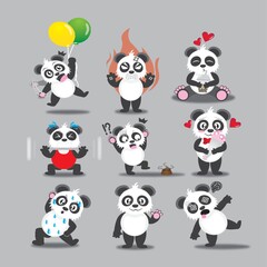 panda with different actions