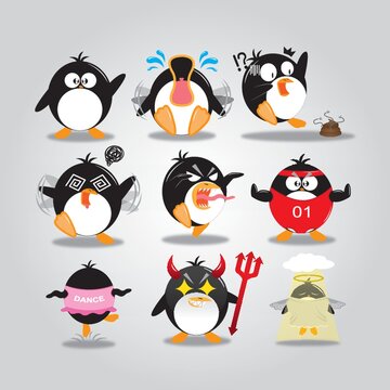penguin with different actions