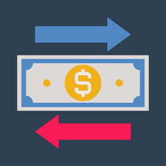 Business & finance, Dollar money transfer, Flat color icon.