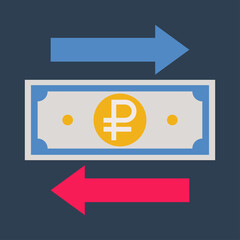 Business & finance, Ruble money transfer, Flat color icon.