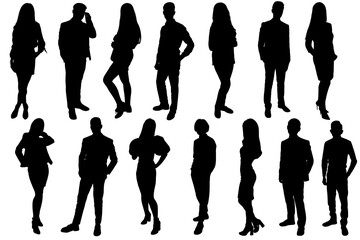 Silhouettes of young people, girls and boys. Black silhouette on a white background, contour-6
