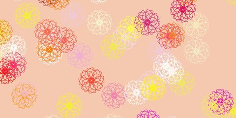 Light pink, yellow vector doodle texture with flowers.