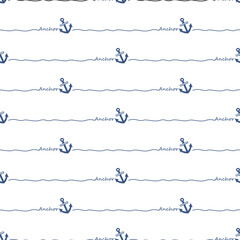 Anchors, waves. Marine background. Vector geometric template. Seamless pattern for textile