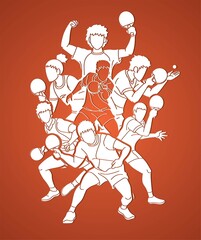 Group of Ping Pong players, Table Tennis players action cartoon sport graphic vector.
