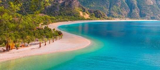 Panoramic view of Oludeniz Beach And Blue Lagoon, Oludeniz beach is best beaches in Turkey - Fethiye, Turkey