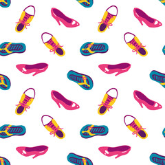 Vector seamless pattern womens shoes, sneakers, shale. Fashion illustration isolated on white background