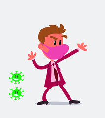 businessman with mask and virus COVID arguing angry
