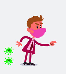 businessman with mask and virus COVID pointing something aggressively
