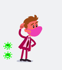 businessman with mask and virus COVID doubting
