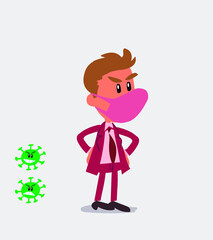 Angry businessman with mask and virus COVID 
