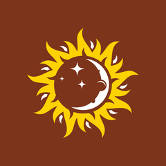 Day night rays sun and moon stars sky logo