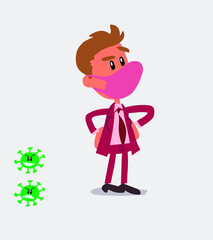 businessman with mask and virus COVID doubting
