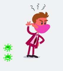 Indigned businessman with mask and virus COVID 
