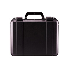 Black modern suitcase isolated with clipping path on white background.