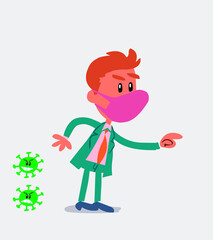 businessman with mask and virus COVID pointing something aggressively

