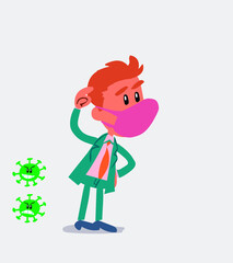 businessman with mask and virus COVID doubting

