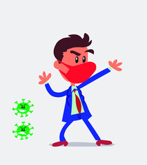 businessman with mask and virus COVID arguing angry

