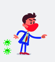 businessman with mask and virus COVID pointing something aggressively
