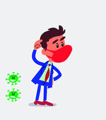 businessman with mask and virus COVID doubting
