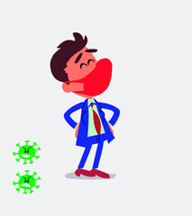 Satisfied businessman with mask and virus COVID 
