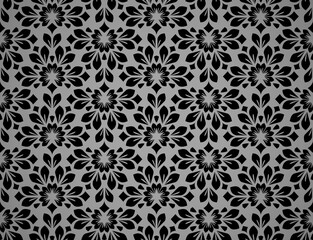 Flower geometric pattern. Seamless vector background. Black ornament