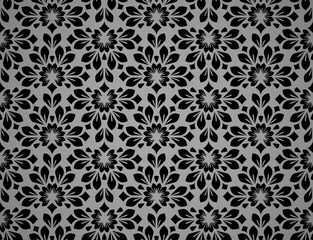 Flower geometric pattern. Seamless vector background. Black ornament