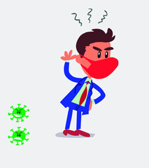 Indigned businessman with mask and virus COVID 
