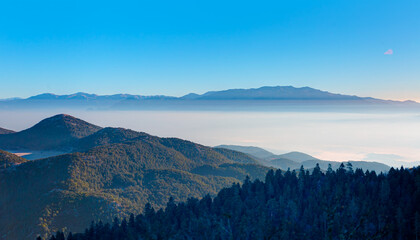 Misty view of the blue mountain range -  Beautiful landscape with cascade blue mountains at the...