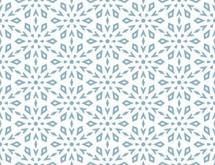 Abstract geometric pattern with lines, snowflakes. A seamless vector background. White and blue texture. Graphic modern pattern