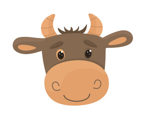 Cartoon head of a bull. Vector illustration in flat style.