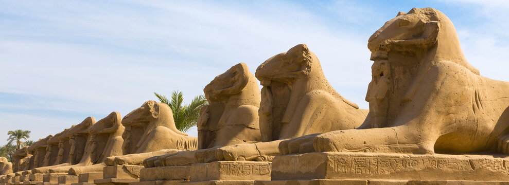 Fragment of the alley of the Sphinxes in the Karnak Temple, Luxor, Egypt.