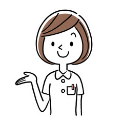 Vector illustration material: young female nurse explaining and guiding