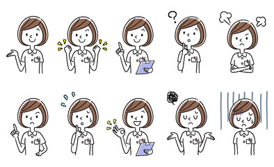 Vector illustration material: young female nurse set, collection