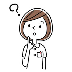 Vector illustration material: young female nurse having doubts