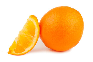 The orange with the cut off slice isolated on white background