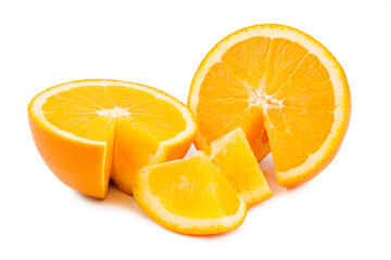 The orange with the cut off slice isolated on white background