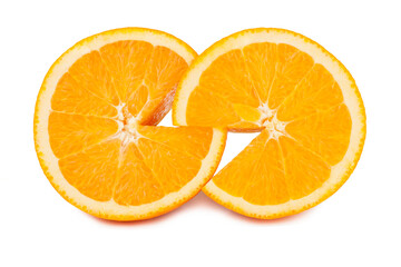 Fototapeta na wymiar The orange with the cut off slice isolated on white background