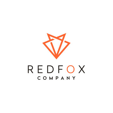 Geometric Red Fox Head Modern Line Art Logo Design