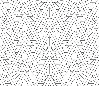 Coloring book, seamless colouring page  for adults. Black and white vector linear illustrations. Geometric background. Abstract pattern from triangle. Easy to edit color and lines.