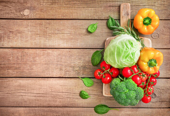 Various raw vegetables and greens